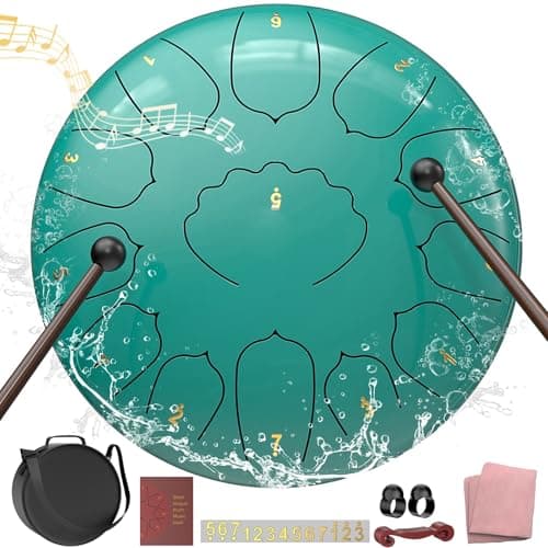 D Major Steel Tongue Drum Handpan, 12 Inch 13 Note Rain Drum for Outside Garden, Meditation Rain Chime, Musical Percussion Instrument for Adult Gift with Bag, Music Book, Drum Mallets (Lake Blue)