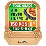 Air Fryer Liners Disposable, 150Pcs 8" Square [Food Grade Material] Unbleached Parchment Paper Liners Non-Stick & Waterproof Oilproof for 5-8 QT Airfryer Basket, Baking, Roasting Microwave, Oven