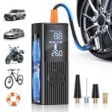 GJOSYOI Tire Inflator Portable Air Compressor, 180PSI Cordless Air Pump with Digital Gauge, LED Light, 3X Faster Air Compressor for Cars, Motorcycles, Bicycles, Balls