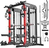 pooboo Multi-Functional Machine Power Cage, 2000LB Squat Rack, LAT-Pull Down System, Dual Pulley Cable Crossover System, Home Gym Workout Machine with Strength Training Attachments (P43 Pro)