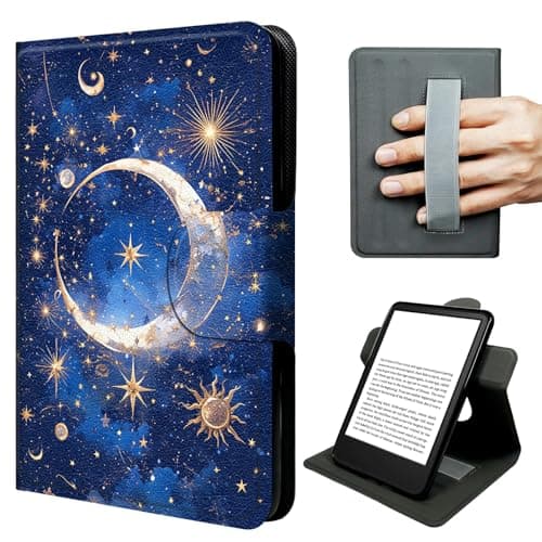 JNFBWULO Case for Fire HD 10 & HD 10 Plus (13th/11th Gen 2023/2021), 360° Rotating Stand with Hand Strap, Auto Sleep Wake Folio Cover - Celestial Moon and Stars