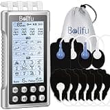 Belifu 4 Independent Channel TENS EMS Unit, 24 Modes,30 Level Intensity Muscle Stimulator Machine, Rechargeable Electric Pulse Massager with 10 Pads&5 Set Leads Wires, for Pain Relief Therapy (Silver)