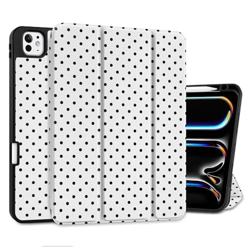 MEEgoodo Case for M5 iPad Pro 11 inch 2025/M4 iPad Pro 11 inch Case 2024, Tablet Cover with Trifold Stand & Pencil Holder & Auto Wake/Sleep & Soft TPU Back Cover, Black Polka Dot