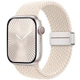 Laffav Braided Stretchy Band Compatible with Apple Watch Bands 42mm 41mm 40mm 38mm for Women Men, Magnetic Nylon Solo Loop Sport Strap for iWatch Series 11 10 9 8 7 6 5 4 3 2 1 SE, Starlight