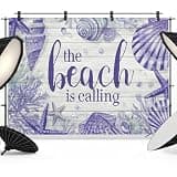 Purple Beach Coastal Backdrop 8x6ft Summer Starfish Shell Coral Photography Backdrop Fabric Photoshoot Background Tapestry Banner for Birthday Baby Shower Decoration Party Video Photo Studio Props