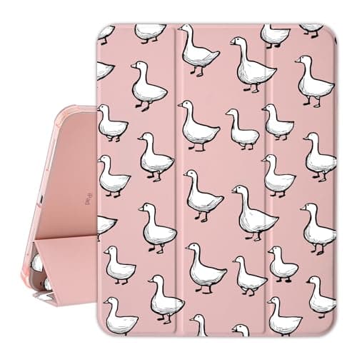 Idocolors Cute Case for 11-Inch iPad Pro 2018/2020/2021/2022, Built-in Pencil Holder with Auto Wake/Sleep, Soft TPU Dull Polish Back Shell for Women, Goose/Pink
