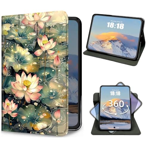 Case for iPad mini 7 (A17 Pro) 2024/ Mini 6 2021 8.3 Inch Lotus Plant Slim PU Leather 360 Degree Rotating Multiple Viewing Angles Stand Cover with Auto Wake/Sleep for iPad mini 7th/6th Generation