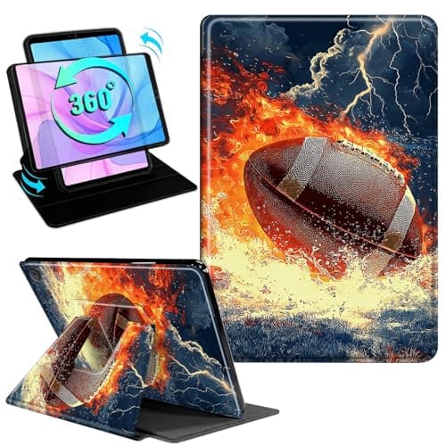 Gmeyutqy Case for Kindle Fire HD 10 & 10 Plus Tablet(13th/11th Gen, 2023/2021 Release) 10.1", 360 Degree Rotating Swivel Stand Flip Cover with Auto Sleep/Wake, Ice Fire American Football