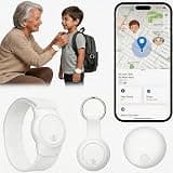 GPS Tracker for Kids, Real-Time GPS Tracking Device for Seniors w/Wearable Wristband & Keychain Design, No Monthly Fee/No SIM Card, Lightweight Locator Works w/iOS Find My（MFi Certified） Long Standby
