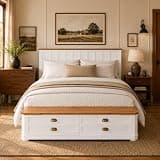 PAUKIN Queen Bed Frame with Storage Footboard, Slat Headboard, White
