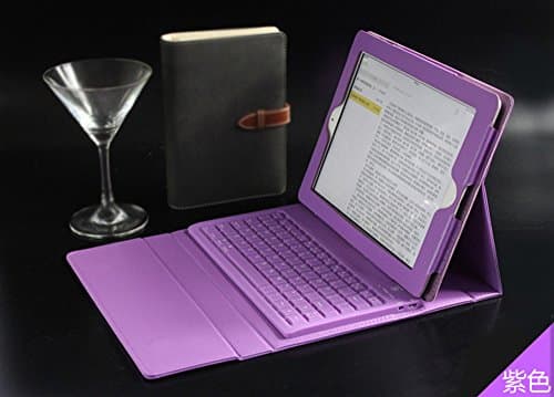 BALIYIN Portable Wireless Bluetooth Rechargable Keyboard with Leather Case, Wholly Protection Case For Ipad2/3/4, Ipad Air/Air2, Ipad Mini 1/2/3/4, Ipad Pro 9.7 Inches (Ipad Air/Air2, Purple)