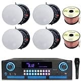 Vaiyer Home Theater Sound System Kit - 2000 W Bluetooth Amplifier w/ 4 Qty of 8" Frameless Ceiling Speakers 300 W Each, Mic, 200 ft Speaker Wire & Remote for Living Room, Office, Commercial use