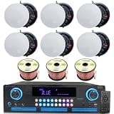 Vaiyer Home Theater Sound System Kit - 2000 W Bluetooth Amplifier w/ 6 Qty of 8" Frameless Ceiling Speakers 300 W Each, 300 ft Speaker Wire & Remote for Home, Office, Restaurant, Commercial Use