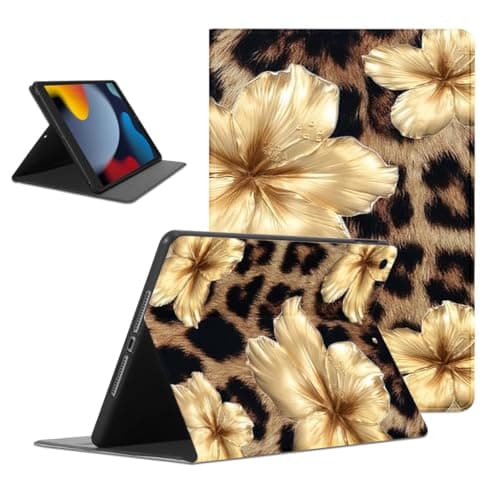 Mrtponk Hibiscus Flower Cheetah Leopard Print Tablet Case for iPad mini 3/2/1 Case 7.9 Inch,Floral Pattern for Women Men Teens Protective Cover Flip PU Leather Stand Funda