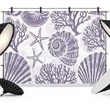 Purple Coastal Backdrop 10x8ft Nautical Coral Shell Conch Starfish Summer Photography Backdrop Photoshoot Background Tapestry Banner for Birthday Baby Shower Decoration Party Video Photo Studio Props