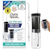 GuruNanda Mini Travel Water Flosser – Cordless Oral Irrigator with Collapsible 180ml Tank, 4 Modes, Smart Timer, IPX7 Waterproof, TSA-Friendly, Portable Flosser for Braces & Sensitive Gums, Black