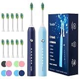 7AM2M Rechargeable Sonic Electric Toothbrush 2 Pack, Soft Toothbrushes for Adults and Kids with 12 Brush Heads, IPX7 One Charge Use for 90 Days, 5 Modes with 2 Minutes Build in Smart Timer