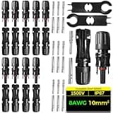 COCOSY 22 PCS 8AWG Solar Panel Connectors PV 8 AWG IP68 1500V 60A 10 Pairs PV Connectors with 1 Pair of Keys, 10mm² Male and Female Connectors for Photovoltaic DIY Cable