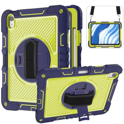 Anti-Yellowing Tablet Case Shockproof Protective Cover with 360 Degree Rotating Stand Compatible with iPad Air 6 11 inch/Air 5 10.9 Inch/Air 4 10.9 Inch Tablet Case with Stylus Holder (Bul