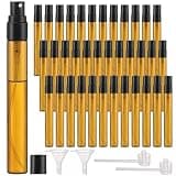 Lnrueg 50 Pcs 10 ml Perfume Bottles - Refillable Amber Glass Perfume Bottles, Portable Travel Sample Containers, Fine Mist Atomizers with Black Caps, Includes 2 Funnels and 2 Dispensers