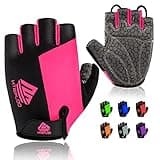 HTZPLOO Bike Gloves - Cycling Gloves for Men & Women with Anti-Slip Pad, Light Weight, Nice Fit, Half Finger (Pink, Medium)