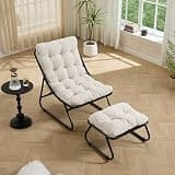 Patio Outdoor Lounge Chair with Ottoman,White Sling Recliner Chair