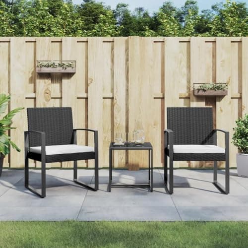 VIHHQGC Black PP Rattan Modular Garden Dining Set 3-Piece with Rectangular Table and Two Chairs for Outdoor Patio Balcony