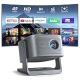 【Now with Netflix & 3000ANSI】Smart 4K Projector with WiFi and Bluetooth, VISSPL 3D Dolby Audio and Auto Focus Portable Outdoor Projector, Movie Home Theater Projectors for Bedroom/Ceiling