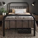 Allewie Twin Size Metal Platform Bed Frame with Victorian Style Wrought Iron-Art Headboard/Footboard, No Box Spring Required, Black