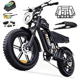 DTTZH F6S 2000W Electric Bike for Adults with Rack, Moped Style Ebikes for Adults, 750W Motor E Motorcycle, 20" x 4" Fat Tire E Bikes, 48V 25Ah Battery UL 2849 Certified (Black)