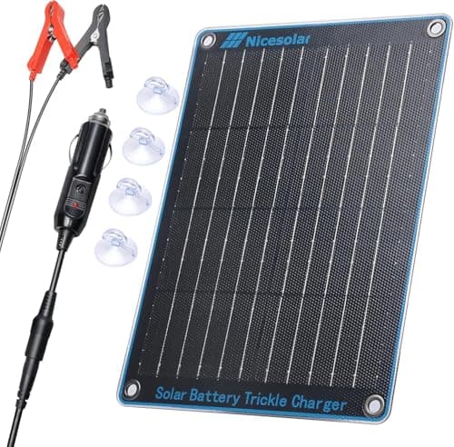 Nicesolar Solar Panel 10W 12V Car Battery Trickle Charger & Maintainer with Cigarette Lighter Plug & Alligator Clip for Car Automotive Motorcycle Boat Marine Snowmobile Watercraft RV