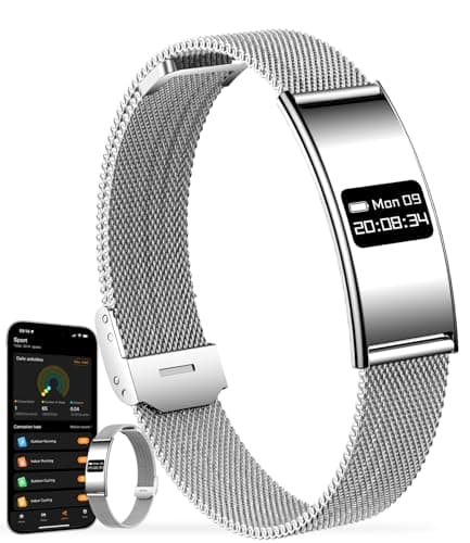 TAYSHILEY Unisex Smart Bracelet, Fitness Tracker Smart Watch with Heart Rate, Blood Oxygen, Sleep Monitoring, Waterproof, Multiple Sports Modes, Compatible with Android/iOS (Silver mesh Tape)