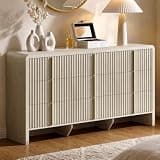 ModernMate 9 Drawer Dresser for Bedroom, Modern Fluted Wood Dresser, 64.2" Wide Chest of Drawers, Clothes Storage Cabinet and Organizer, Curved Profile Design, Metal Handles, White Alder