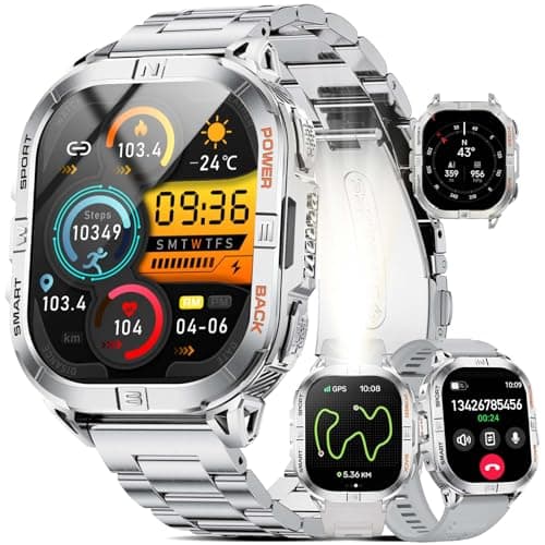 LIGE GPS Sports Smart Watch for Men, 2.13'' AMOLED Smartwatches, 170+ Sport Modes/LED Flashlight/Compass, IP68 Waterproof Step Tracker Watch, Sleep/Pedometer Smart Watches for Android iOS (Sliver)