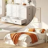 ijuicy 4-in-1 Full Murphy Bed with Mattress Included & Extra Large Drawers, Multifunctional Cabinet Bed that Converts to Sofa Set for Small Spaces/Guest Bedroom/Living Room, White