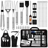 Kaluns Grilling Accessories, Dad Gifts for Fathers Day, Heavy Duty Stainless Steel Grill Set BBQ Grill Accessories for Outdoor Grill with Meat Thermometer, Case and Apron