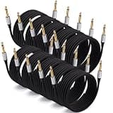 Tellegloww 10 Pcs 10Ft 6.35mm Instrument Guitar Cable, 1/4inch Mono Jack TS Instrument Cable, 1/4 Inch to 1/4 inch Male to Male Plug Mono Audio Cord for Bass, Keyboard, Amp, Mixer
