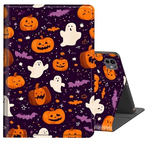 BREIDMKFM for iPad Pro 13 Inch Case M5 2025/ M4 2024,Auto Wake/Sleep Multi-Angle Viewing PU Leather Slim Shockproof Protective Stand Smart Cover for iPad Pro M4 13 Inch Case,﻿Pumpkin Ghost Halloween