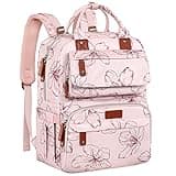 Diaper Bag Backpack, Baby Girl Diaper Bag for Mom, Large Pink Floral Diaper Bag Backpack for Girls, Waterproof Mom Backpack for Work Travel Holiday with Insulated Pockets and Stroller Straps