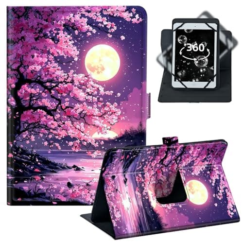 BREIDMKFM Universal Tablet Case 9-10.5 Inch,360 Rotating Stand Protective PU Leather Folio for 10/10.1 Inch Android Tablet,Fit for Fire HD 10/Samsung Tab A 10.1/iPad 9.7,﻿Pink Cherry Blossom