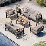 Oasbira Aluminum Outdoor Patio Furniture Set with Coffee Table, 5 Piece Patio Conversation Sets, Outdoor Sectional Furniture for Porch, Balcony, Yard, Gray