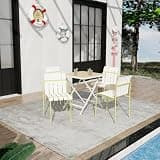 Modern Striped Color Dining Chairs and Table Set with All Metal Frame for Poolside, Garden, Outdoor Patio Furniture Set with Lightweight PP Tabletop for Lawn, Backyard (Square Table& 4 Chairs +Yellow)