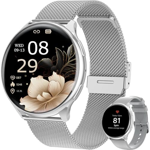 SLOKSFil Smart Watches for Women, 1.39" Fitness Tracker with Heart Rate, SpO2, Blood Pressure, Sleep Monitor, Make & Answer Calls, 110+ Sport Modes, Compatible with iPhone & Android (Silver)