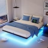 YIADDTION Full Size Floating Bed Frame with LED Lights and Charging Station, Modern Metal Platform Bed - Heavy Duty Easy Assembly No Box Spring Needed and Noise Free