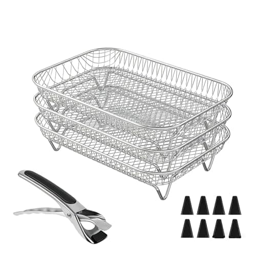 A89Z Air Fryer Rack Square For Oven 3 Layer Stackable Dehydrator Rack Stainless Steel Air Fryer Basket