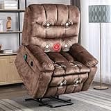 CANMOV Large Power Lift Recliner Chairs with Massage and Heat for Elderly, Heavy Duty and Safety Motion Reclining Mechanism Electric Wide Recliners with USB Ports, 2 Hidden Cup Holders,Brown