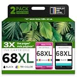 68XL 68 Ink Cartridges Black Color Combo Pack Remanufactured Replacement for HP Ink 68 68e hp 68xl Works with HP Envy 6100e 6500e Series 6155e 6555e 6152e 6165e 6558e 6552e 2-Pack Display Ink Level