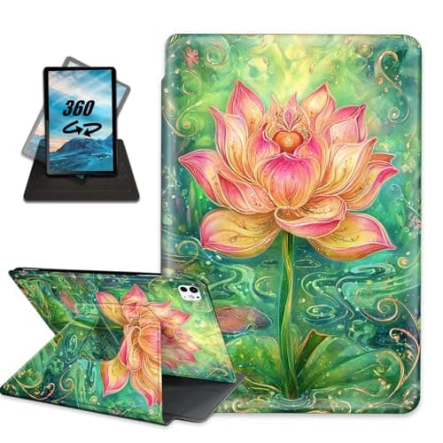 for iPad Pro 13 Inch Case 2024,Rotating Folio Stand Cover with Multi-Angle Viewing,Auto Sleep/Wake PU Leather Protective Case for Apple iPad Pro 13",Lotus Bloom Artwork