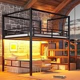 GAOJWJJ Metal Loft Bed Frame with Led Light，Queen