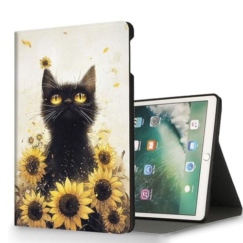 RUUHLJLET for Microsoft Surface Go 4/3/2/1-10.5" 2021 Tablet Case,Auto Wake/Sleep,Adjustable Stand Protective Cover - Black Cat Sunflower